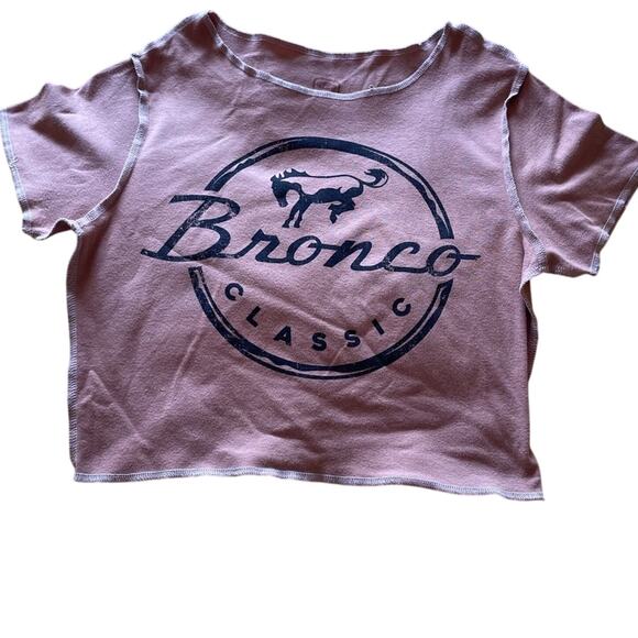 Bronco Automotive Western Wear Americana  Classic Tan Cropped Tee Shirt Large - Picture 1 of 6